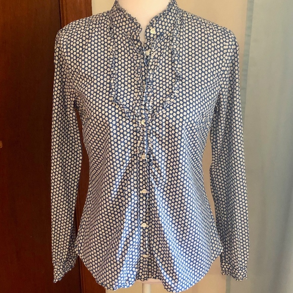 J.Crew Blue Ruffle Daisy Button-Down Shirt - Picture 1 of 8